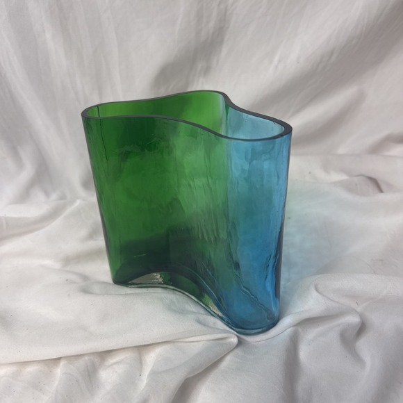 Southern Living Other - Southern Living Green Blue Aqua Art Glass Vase Abstract Wave Coastal Vase Sea